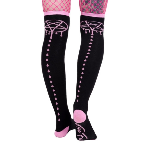 Too Fast Bloody Stars Pentagram Thigh High Socks NWT - Picture 1 of 5